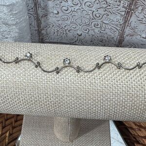 Silver Vintage Links Flower Charms Rhinestone Dainty Bracelet